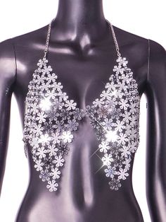 Metal sequin bra top Summer Party Bra With Built-in Support, Silver Sequined Crop Top For Club, Silver Fitted Bra For Party, Glitter Crop Top For Summer, Glitter Summer Crop Top, Summer Glitter Crop Top, Fall Club Outfits, Sequin Bra Top, Distressed Sweater Dress