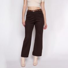 Vintage 70s brown trousers by Haggar with a high waist and a bootcut leg. Originally men's but can work on women as well (they will just fit slimmer in the hip and roomier in the waist, see measurements below to ensure fit). Measurements and Condition: Fits like: Men's small, women's medium Fabric: Double knit Polyester - has some stretch Brand: Haggar Condition: Very good, with some scattered snags Waist: 30.5" Hips: 39.5" - taken at the bottom of the zipper opening Rise: 11" Inseam: 28" Hem al Retro High-waisted Pants For Fall, Fall Retro High-waisted Pants, Brown Flare Work Pants, Retro Wide Leg Pants For Work In Fall, Retro Wide Leg Pants For Fall, Brown Fitted Dress Pants For Fall, Fitted Brown Dress Pants For Fall, 70s Inspired Straight Leg Pants For Fall, Fitted Flare Brown Bottoms