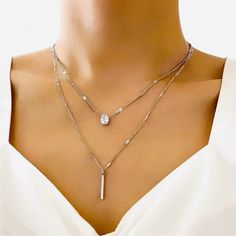 Stunning Diamond Bar Layer Necklace. This Set Has 2 Pieces. Made Of Zinc Alloy Metal And Polished Silver. Diamond Is Cz Stone. Brand New Boutique Item. Mix And Match Any Items Listed 4 For $20 And Save Just Bundle Your Items And Send Offer!!! Silver Necklace Layered, Layered Necklaces Silver, Layer Necklace, Diamond Bar, Classic Jewelry, Elegant Necklaces, Elegant Accessories, Cz Stone, Necklace Silver