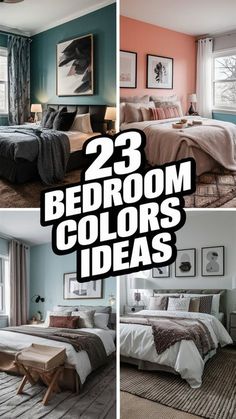 three bedroom colors with the words 25 bedroom colors ideas on them and pictures above it