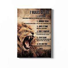 a lion's mouth with the words rules of life on it and an image of a