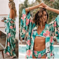 Gorgeous Flowy Asian Flower Print Cotton Kimono Open Traditional Kimono Sleeves Waist Tie Belt 100% Soft Flowy Rayon Viscose Soft & Flowy, Make A Dramatic Entrance! Sizes Small 2 - 4 Medium 6 -8 Large 10 -12 Extra Large 14 -16 Wear As A Beach Cover Up Or As A Duster Jacket On Date Night! Beautiful Versatile Piece! Color Teal Green Blue Pink Black White Gray Tan Yellow Gold Cream #Boho Spring Summer Fall Festival Spell Gypsy Casual Vacation Holiday Coastal Flirty Lingerie Short Beach Bunny Resort Blue Velvet Gown, Dramatic Entrance, Night Beautiful, Lingerie Shorts, Bohemian Tunics, Skirt Coverup, Spell Designs, Valentines Lingerie, Traditional Kimono