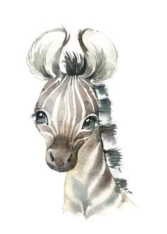 a watercolor painting of a zebra's head with long hair and big eyes