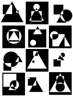 black and white shapes are arranged in the shape of squares, circles, and rectangles