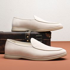 Introducing our sophisticated loafers crafted with high-quality Pu upper material and a sleek slip-on closure. while the rubber outsole ensures durability and comfort. Elevate your style with these solid patterned loafers, perfect for any occasion. Step into sophistication today! Formal Beige Slip-ons For Spring, Spring Slip-on Boat Shoes With Textured Sole, Casual Beige Slip-on Oxfords, Spring Business Dress Shoes Slip-on, Spring Business Slip-on Dress Shoes, Spring Loafers With Textured Flat Sole, Casual Low-top Loafers For Business, Casual Low-top Business Loafers, Spring Slip-on Business Dress Shoes