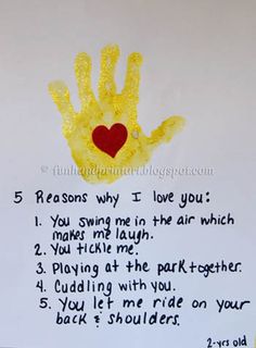 a child's handprint with the words 5 reason why i love you and a red heart