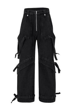 FLYERRER Spliced Faux-Layered Strap Zipper Pants | PROJECTISR US Overall Design, Sneakers And Socks, Custom Jeans, Half Shirts, Zipper Pants, Jean Accessories, Fabric Panel, Jeans Pants, Short Pants