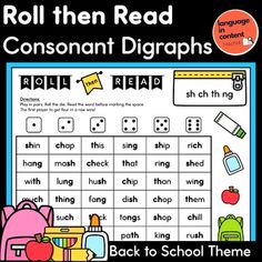 the back to school roll - then read game is shown with words and pictures on it