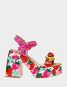 CHEYNE BERRY MULTI Betsey Johnson Heels, Beaded Fruit, Peach Shoes, Fun Shoes, Colorful Heels, Betsey Johnson Shoes, Shoes High Heels, Platform Block Heels, Fancy Shoes