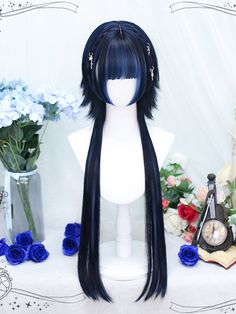 This price is for a wig only, others are not included. Length : 80-85CM Hair Color:Black / Highlight Hair ColorWig Details:Heat-resistant Synthetic Fiber Cute Hairstyle Reference, Hairstyles For Ocs Female, Hair Hanging Upside Down, Half Up Hairstyles For Black Women, Pastel Hair Accessories, Cool Japanese Hairstyles, Detailed Hair Drawing, Scene Hair Wig, Hair Accessories Drawing Reference