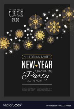 a new year party flyer with snowflakes