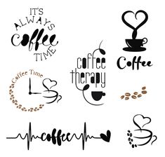 coffee related items with the words it's always time, coffee time, and love