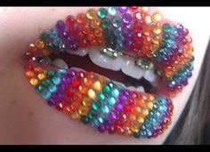 ♣️Fosterginger.Pinterest.Com♠️ More Pins Like This One At FOSTERGINGER @ PINTEREST 🖤No Pin Limits👈🏿Follow Me on Instagram @  👉🏿FOSTERGINGER75👈🏿 and 👉🏿ART_TEXAS👈🏿 Crazy Lipstick, Jewel Makeup, Kristina Webb, Rainbow Lips, Orange Lips