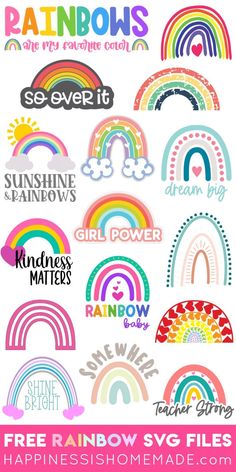 rainbow svg files for cricut, silhouettes and other projects with the text free rainbow svg files