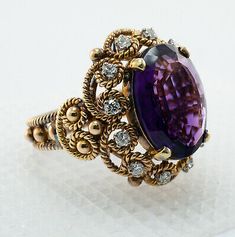 ad eBay - However, your local jeweler can polish the ring. Cocktail Vintage, Purple Stone Rings, Vintage Jewelry Antique, Antique Jewelry Rings, Timeless Ring, Purple Rings, Amethyst And Diamond Ring, Fancy Rings, Gold Cocktail