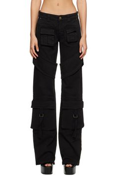 Blumarine: Black Denim Cargo Pants | SSENSE Washed Black Cotton Cargo Jeans With Belt Loops, Mid-rise Washed Black Pants With Belt Loops, Edgy Denim Cargo Jeans With Belt Loops, Edgy Straight Leg Cargo Pants, Edgy Straight Leg Cargo Jeans With Cargo Pockets, Edgy Straight Leg Cargo Pants With Pockets, Utility Jeans With Hip Pockets In Washed Black, Edgy Washed Black Pants With Pockets, Edgy Cotton Cargo Jeans With Belt Loops