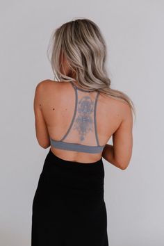 Tattoo Bralette - Gray | Three Bird Nest Stretch Mesh Back T-back Sports Bra, Strappy Back Sports Bra With Mesh Detail, Fitted Mesh Racerback Tank Top, Stretch Mesh Bra With Mesh Back, Fitted Racerback Halter Top Bra Friendly, Fitted Racerback Sports Bra With Mesh Back, Summer Stretch Bra With Mesh Back, Fitted Mesh Back T-back Sports Bra, Fitted T-back Sports Bra With Mesh Back