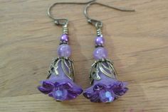 Pixie Flower, Purple Dangle Flower Earrings, Whimsical Purple Dangle Flower Earrings, Handmade Vintage Purple Flower Earrings, Unique Purple Flower Earrings, Cheap Purple Flower-shaped Earrings, Bronze Earrings, Fall Birthday, Acrylic Flowers