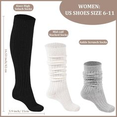 3 Pairs Wool Slouch Socks Knee High | Moon Wood Thick Casual Mid-calf Socks, Comfortable Warm Knee-high Socks For Casual Wear, Warm Comfortable Socks For Fall, Thick Warm Solid Color Socks, Soft Warm Socks For Fall, Warm Soft Socks For Fall, Warm Solid Socks For Fall, Comfortable Winter Socks, Casual Mid-calf Stockings For Winter