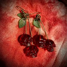 Handmade Resin & Metal Alloy Red Cherry Skull Earrings These Will Stand Out All Year Round - !! I Just Gave A Pair To My Friend For Her Birthday - She Put Them On And Didn’t Take Them Offand Of Course Offered To Model New To Posh!?!? Get $10 To Shop On Me!!! Use Code Heidigg9089 And Sign Up Today Jewelry Gore, Claire Core, To My Friend, Red Cherry, Skull Earrings, Just Giving, My Friend, Red Green, Handmade Jewelry