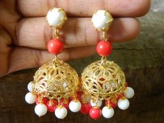 This listing is for 1 pair of Gold Plated Women Jhumka Jhumki Earrings  . Earring Size:55mm long Light Weight comfortable to wearMany thanks for you visit my store ♥ if you have any question please contact us.For wholesale Price Please Convo me.You can order different items as many you like . Festive Fusion Style White Danglers, Festive White Fusion Danglers, Festive Fusion White Danglers, White Meenakari Fusion Jhumkas, White Temple Jewelry Danglers For Festive Season, Heavy White Fusion Style Jhumkas, White Chandbali Temple Jewelry Danglers, White Fusion Danglers With Latkans, White Heavy Danglers For Festive Season