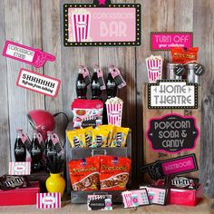 the candy bar is decorated with pink and black