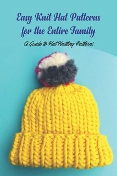 the knitted hat pattern for the active family is shown in yellow and gray colors