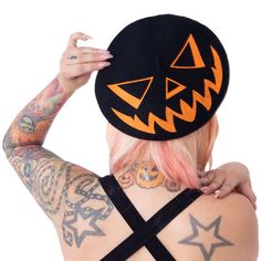 Pumpkin Beret, Black Berets, Trick Or Treat Pumpkin, Kreepsville 666, Black Beret, Black Pumpkin, Hat Beret, Wool Berets, Gothic Horror