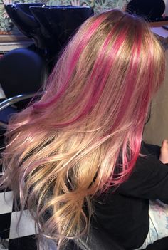 Blonde Hair With Colorful Highlights, Pink And Blonde Hair, Hair Claim, Pink Hair Streaks, Pink Hair Highlights, Blonde Hair With Pink Highlights, Pink Blonde Hair, Hair Mistakes, Hair Color Streaks