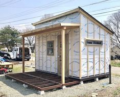 a tiny house is being built in the yard