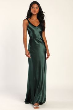 Perfectly Classy Emerald Green Satin Strappy Maxi Dress Green Wedding Guest Dresses, Emerald Green Bridesmaid Dresses, Emerald Bridesmaid Dresses, Green Satin Dress, Green Formal Dresses, Long Green Dress, Emerald Dresses, Emerald Green Dresses, Strappy Maxi Dress