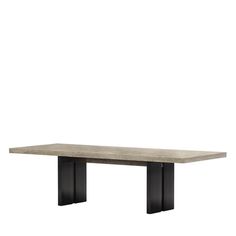 a rectangular table with two black legs and a stone top, against a white background