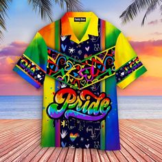 Love Pride LGBT Colorful - Hawaiian Shirt Pride Multicolor Short Sleeve Tops, Multicolor Short Sleeve Tops For Pride, Hawaiian Multicolor Tops With Sublimation Print, Multicolor Hawaiian T-shirt For Summer, Multicolor Vacation Shirt With All Over Print, Multicolor Hawaiian Printed T-shirt, Multicolor All Over Print Short Sleeve Shirt For Summer, Casual Fitted Multicolor Hawaiian Shirt, Fitted Multicolor Casual Hawaiian Shirt