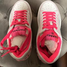 Authentic New With Tags Chanel Neon Fuchsia & White Sneakers. Beautiful Limited Edition Neon Pink. Size 36/Us Womens 6. Includes Box, Dust Bags, Extra Pair Of White Laces. Reasonable Offers Welcome And Thank You For Looking At My Listing :) Luxury Pink Low-top Sneakers, Luxury Pink Sneakers For Spring, Chanel Trainers, Chanel 2021, Chanel #1, Navy Chanel, Chanel Sneakers, Navy Sneakers, Chanel Tweed