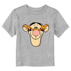 Now babies can stroll with Christopher Robin through Hundred Acre Wood and join all their favorite classic characters in this officially licensed Disney Winnie the Pooh Tigger Large Portrait Toddlers' Graphic T-Shirt! This adorable tee features a large graphic of Tigger's adorable smiling face with his black and orange stripes showing off across the front. Your little one will love this new graphic apparel almost as much as Winnie the Pooh loves his honey! Character Style Short Sleeve T-shirt With Cartoon Print, Cartoon Character Print Short Sleeve Tops, Cartoon Print Short Sleeve Tops, Cartoon Print Short Sleeve T-shirt, Cotton Cartoon Print T-shirt, Cheetah Clothes, Winnie The Pooh Tigger, Classic Characters, Mickey Mouse Shorts