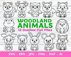 woodland animals cut files for cutting and crafting with the text woodland animals 12 outline cut files