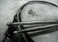 a pencil drawing of a pair of drums