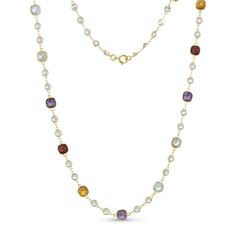 22.74ctw Multi-Gem 14k Yellow Gold 18" Necklace. Measures Approximately 0.24"W. Spring Ring Clasp Closure. Fine Jewelry Yellow Gold Chain Necklace With Gemstone, Yellow Gold Briolette Gemstones For Formal Occasions, Formal Yellow Gold Briolette Gemstones, Luxury 14k Gold Multi-stone Necklace, 14k Gold Briolette Necklace With Gemstone Accents, Fine Jewelry Briolette Diamond Cut Necklaces, Fine Jewelry Briolette Diamond Cut Necklace, Classic Round Multi-stone Necklaces, Classic Multi-stone Yellow Gold Jewelry