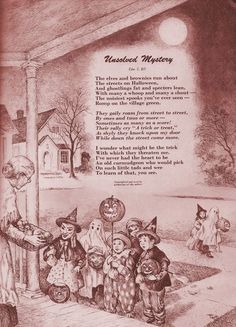 an old fashioned halloween card with children dressed in costumes