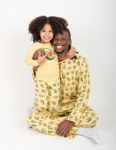 The Kids Avocado Pajamas will be the best sort of pajamas to wear for any special event or festive occasion. Your little one will be sure to appreciate the smiling avocado designs on the yellow long-sleeved shirt and long pants. Both products are imported and are made of 100% soft cotton. The tagless labels complement the already comfortable feel, and pajamas are machine wash cold inside out. To provide the best safety for your child against fire dangers, pajamas are specially designed to be a s Playful Long Sleeve Loungewear Set, Playful Long Sleeve Lounging Set, Family Matching Cotton Sets In Yellow, Yellow Cotton Family Matching Sets, Yellow Family Matching Cotton Sets, Playful Long Sleeve Loungewear Sleepwear, Casual Long Sleeve Yellow Sleepwear, Playful Long Sleeve Sleepwear For Lounging, Fun Cotton Loungewear Set