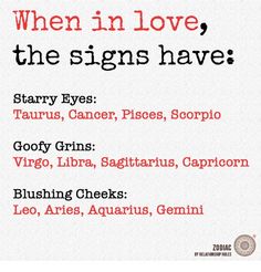 a sign that says when in love, the signs have