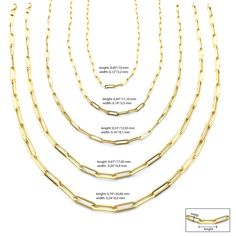 "\"14k Gold Thick Paperclip Chain Necklace | Rectangle Link, Bold Link, Staple Chain, Layering Chain Necklace w/ Lobster Clasp | Gift for Her\" P R O P E R T I E S * Material: 14k Yellow Gold, 14k Rose Gold, 14k White Gold * Link Size #1: 0,40\"x0,12\" // 10,0mm x 3,2mm * Link Size #2: 0,44\"x0,14\" // 11,1mm x 3,5mm * Link Size #3: 0,53\"x0,16\" // 13,5mm x 4,1mm * Link Size #4: 0,67\"x0,20\" // 17,0mm x 4,9mm * Link Size #5: 0,79\"x0,24\" // 20,0mm x 6,0mm * Lock: Lobster Claw Clasp * Length: Classic Rectangular Link Necklace, Formal Rectangular Figaro Chain Jewelry, Modern Rectangular Box Chain Necklace, Modern Jewelry With Rectangular Paperclip Chain, Modern 14k Gold Chain Necklace With Rectangular Links, Yellow Gold Chain Necklace With Rectangular Links, Modern Yellow Gold Rectangular Chain Necklace, Modern Rectangular Yellow Gold Chain Necklace, Modern Jewelry With Rectangular Cable Chain