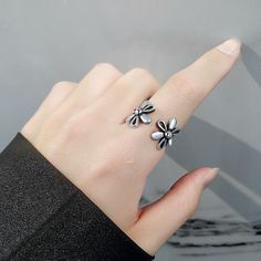 Style: Retro Color: Thai Silver Colors Size: Adjustable Opening Fashion Element: Geometry Trendy Adjustable Flower Ring, Trendy Flower Shaped Ring For Gift, Adjustable Flower-shaped Rings For Spring, Silver Flower-shaped Rings For Spring, Silver Flower Shaped Rings For Spring, Silver Open Flower Ring For Spring, Trendy Flower Shaped Rings For Gifts, Female Rings, Index Finger