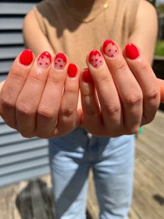 Gel Nails With Tips Ideas, Red Valentines Nails 2024, Red Luminary Nails, Red French Tip Nails Short Valentines, French Tip Luminary Nails, Natural Nail Valentines Day Nails, Short Red Heart Nails, Luminary Gel Nails, Short Luminary Nails