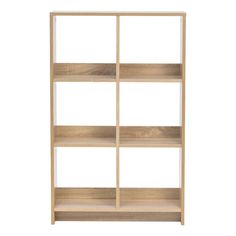 a wooden shelf with four shelves on each side