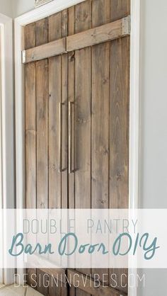 an open door with the words, double pantry barn door diy on it's side