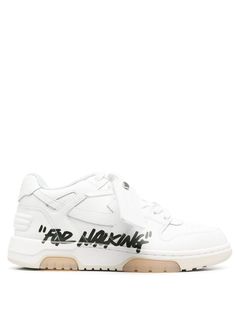 white calf leather slogan print to the side luggage tag front lace-up fastening ridged rubber sole branded insole Due to the dyeing process used, this product must not come into contact with water. For Walking Off White, Luxury Wishlist, White Shoes Outfit, Off White Out Of Office, Office Sneakers, Off White Shoes, White Shoes Sneakers, Out Of Office, Walking Sneakers