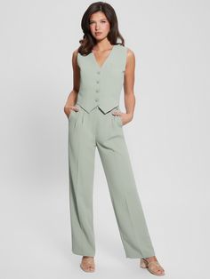 Woven pleated pantsSuper high rise, sits at natural waist Relaxed fit and straight leg Dual side pockets and back welt pockets Front zip with hook & eye closures 20.5" leg opening. 31.5" inseam. Measurements taken from a size S 100% Polyester Sage Green Pantsuit, Pleated Pants, Hook Eye, Adele, Bottoms Pants, Welt Pockets, Welt Pocket, Pink Yellow, Style Icons