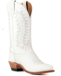 Old West Women's Western Boots - Pointed Toe White Snip Toe Boots For Ranch, White Wide Calf Boots With Reinforced Heel, Fitted White Snip Toe Boots, White Wide Calf Snip Toe Boots, White Wide Calf Boots With Snip Toe, White Western Boots With Leather Sole, Classic White Closed Toe Boots, Classic White Fitted Boots, Casual White Square Toe Boots