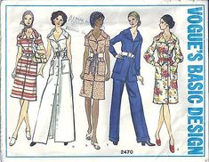 three women's dresses and one woman's coat sewing pattern from the 1960s